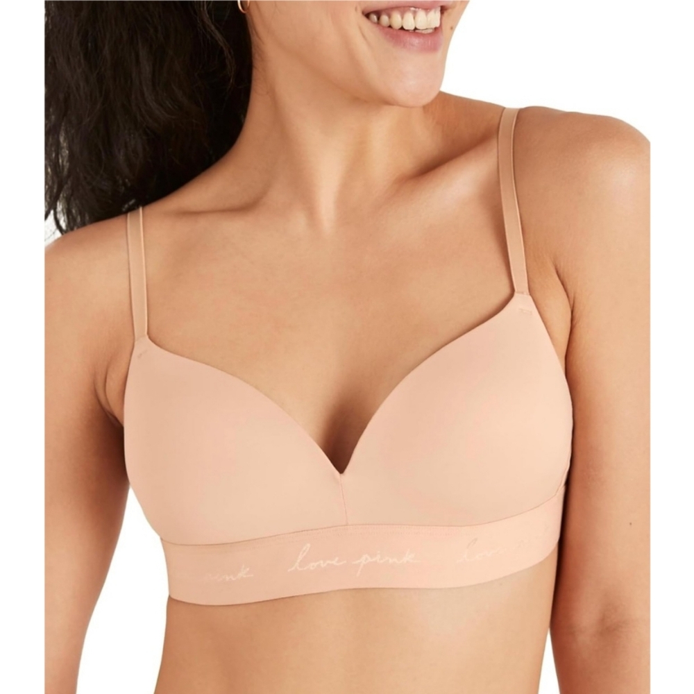 NWOT Victoria's Secret Pink Wear Everywhere Push Up Wireless Nude Beige Bra 36C
